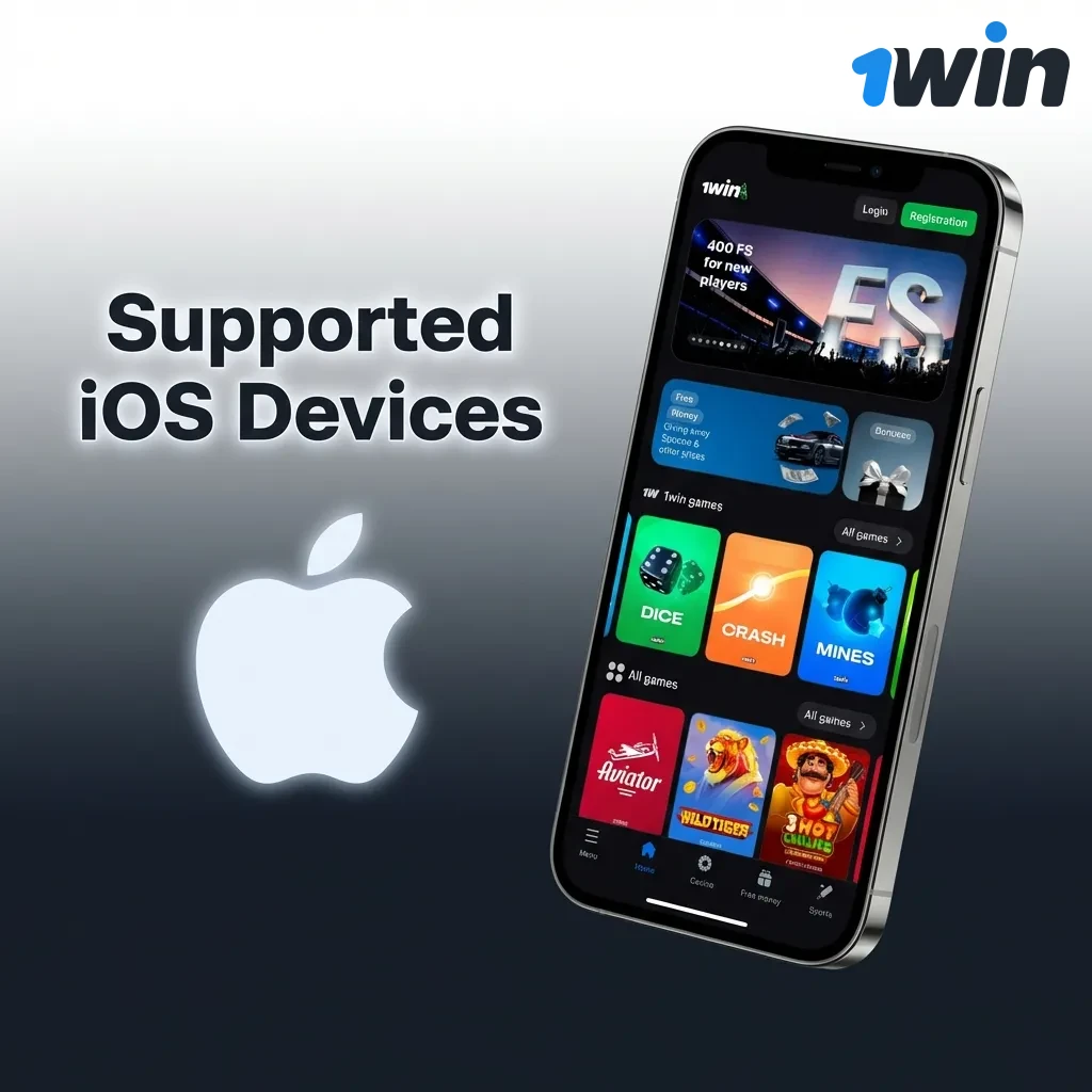 1win app compatible iOS devices including iPhone models 7-14, iPad Pro, iPad Air, and iPod Touch 7th gen