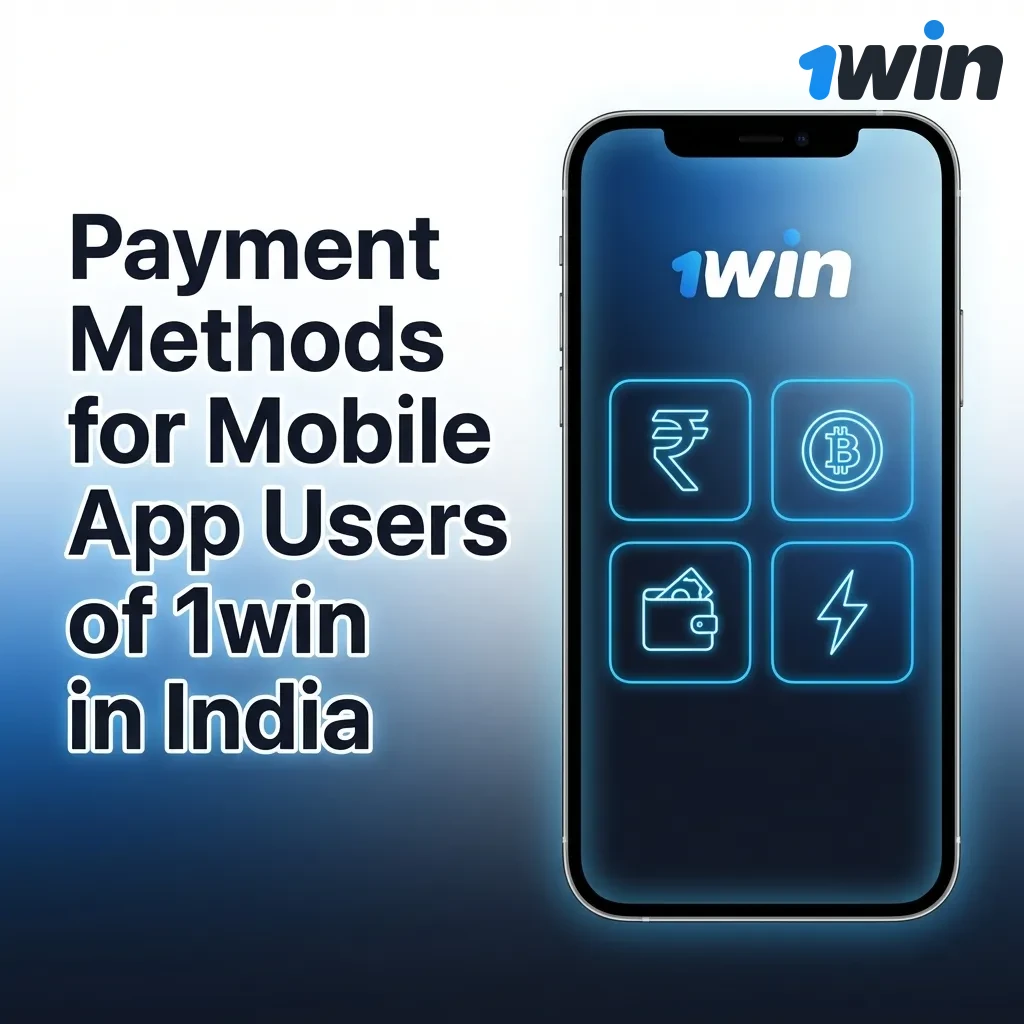 Indian payment methods including UPI, Paytm, PhonePe, cryptocurrency, and cards for 1win mobile app deposits and withdrawals